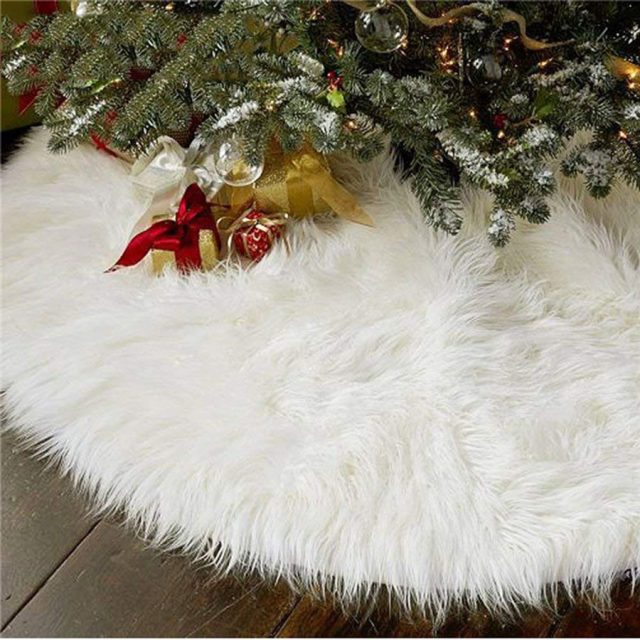 Aiseno Faux Fur Plush Decoration Christmas Tree Skirt