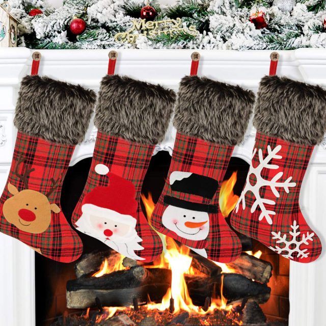 Aitbay 4-Pack Plush Plaid Style Christmas Stocking
