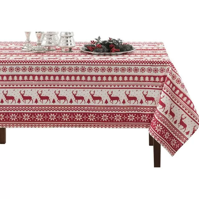 Winter Wonder Christmas Poinsettia Script Cloth Fabric Tablecloth 52 x 70 inch Oblong 