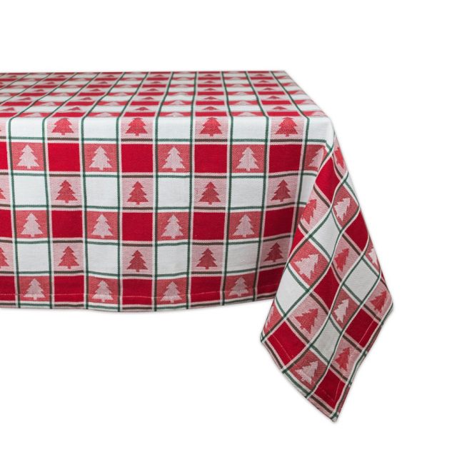 DII Red & White Check Machine Washable Christmas Tablecloth