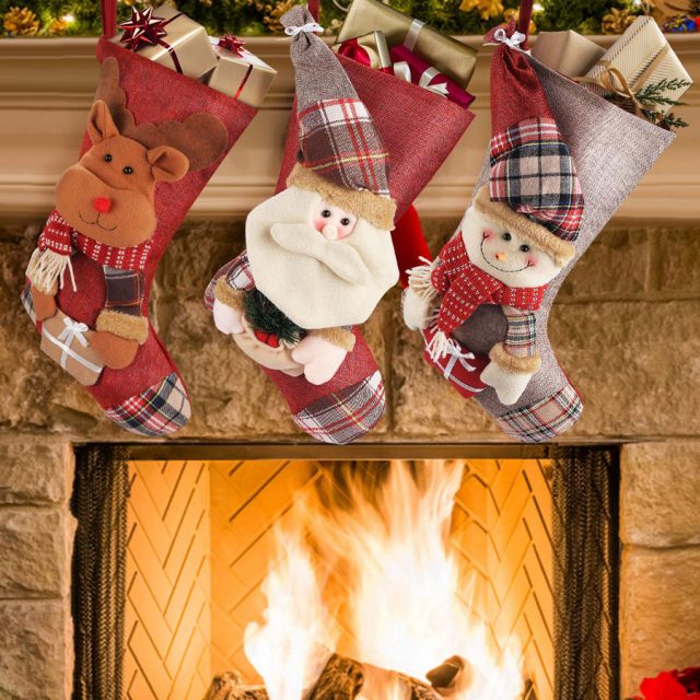 Fylina 3-Pack Plush Santa Snowman Reindeer Christmas Stocking