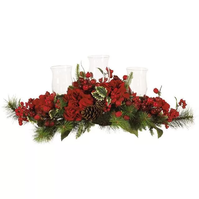 Nearly Natural Hydrangea Candleabrum Christmas Table Centerpiece
