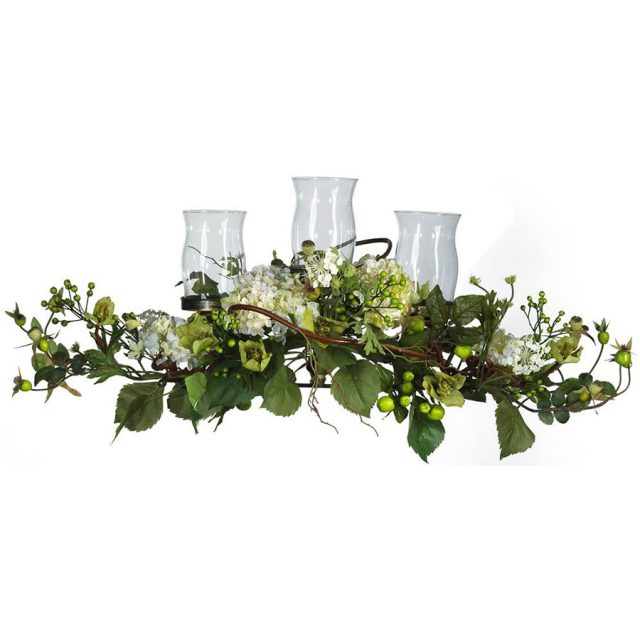 Nearly Natural Hydrangea Triple Candelabrum Christmas Table Centerpiece