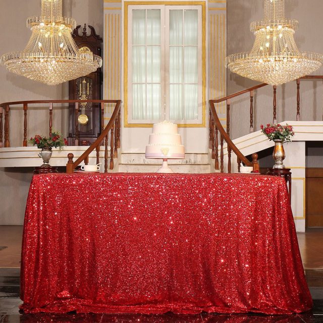 PartyDelight Dark Red Sequin Sparkly Christmas Tablecloth