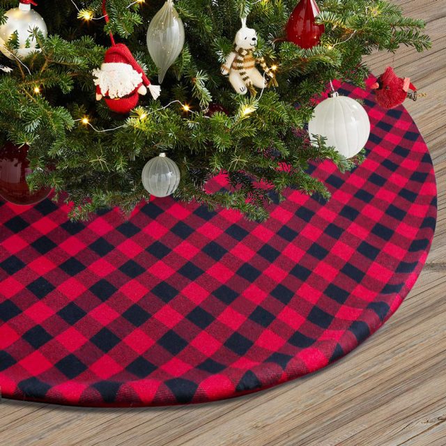 Townshine Double Layer Plaid Christmas Tree Skirt